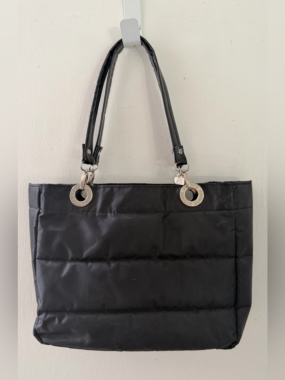 SUNDAR Black Quilted Tote Bag with Silver Hardware